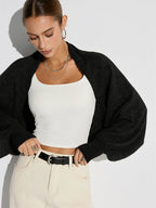 Vest zwart gebreid met losse mouwen front view