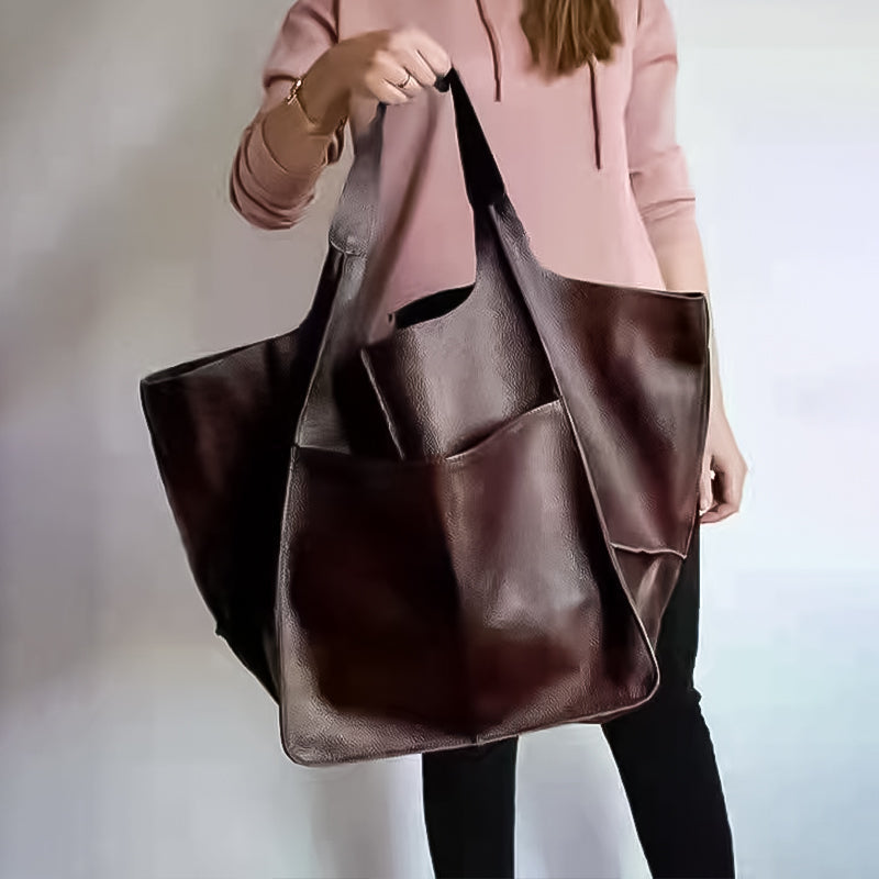 Valerie Oversized schoudertas in vintage leer met ruime draagcapaciteit