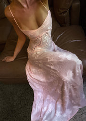 Pink floral dress seated view