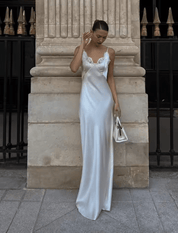Piper | Dames Maxi Jurk - Luxe Satijn met Kanten Accenten voor Zomer evenementen 0
