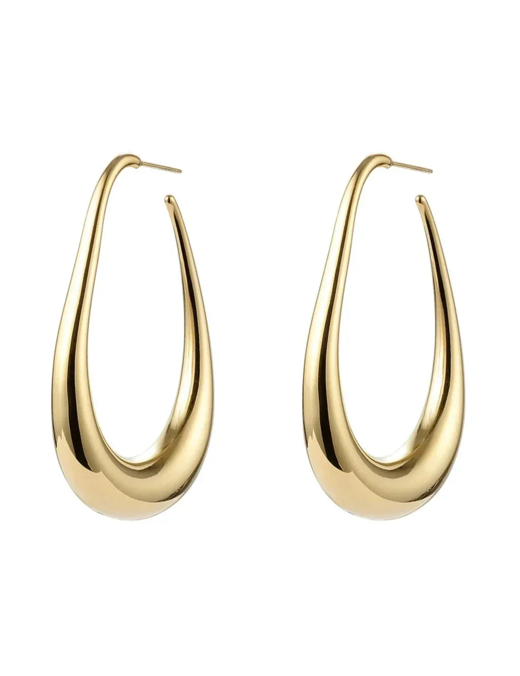 Gold teardrop hoop earrings front view