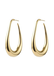 Gold teardrop hoop earrings front view