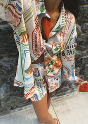 Two-piece set with vibrant botanical print, front view