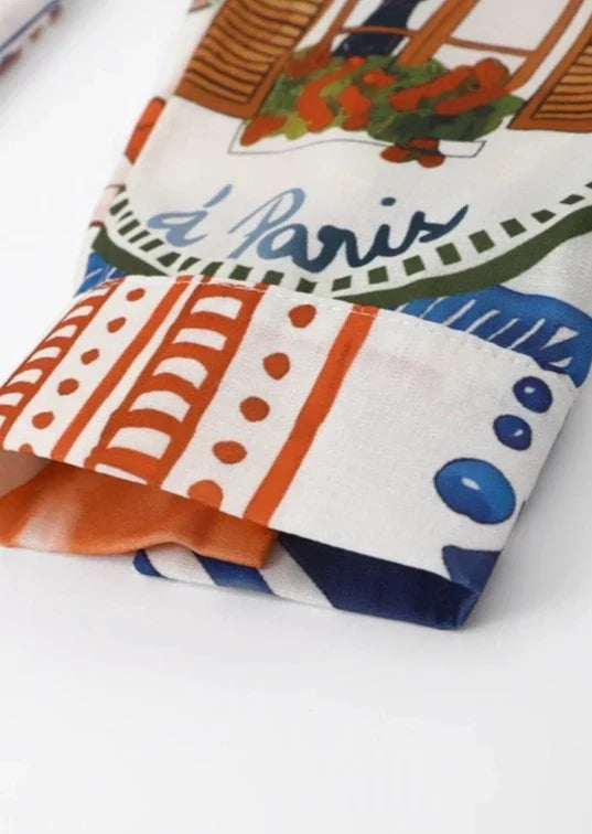 Two-piece set with vibrant botanical design, fabric texture detail