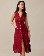 Rosa | Dames Midi-jurk - Polkadot met Strik en V-hals 0