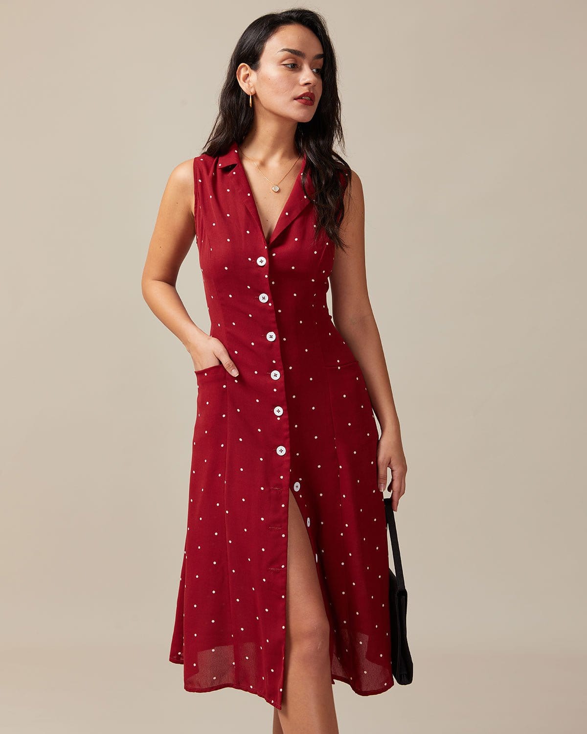 Rosa | Dames Midi-jurk - Polkadot met Strik en V-hals 0