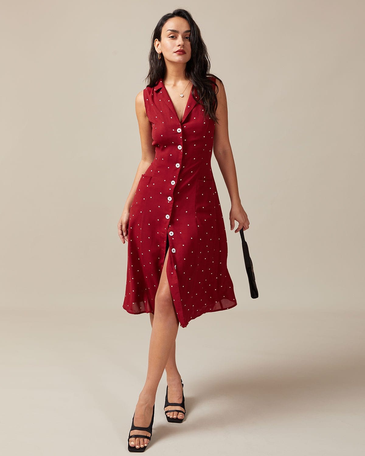 Rosa | Dames Midi-jurk - Polkadot met Strik en V-hals 1