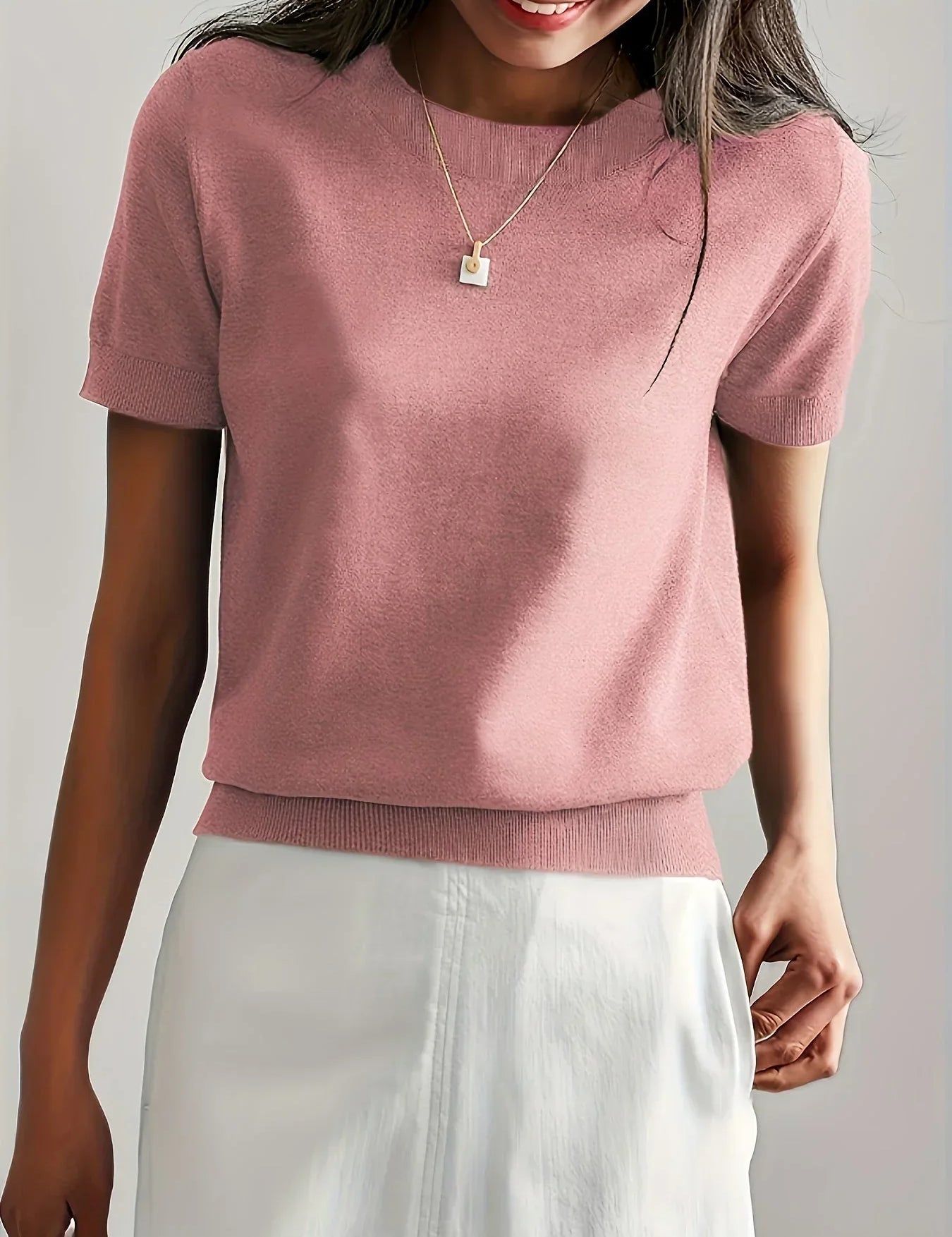 Trui dames roze korte mouwen front view