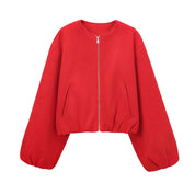 Rode sweater met rits en zakken, front view