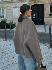 Damesjas wolmix beige zijprofiel