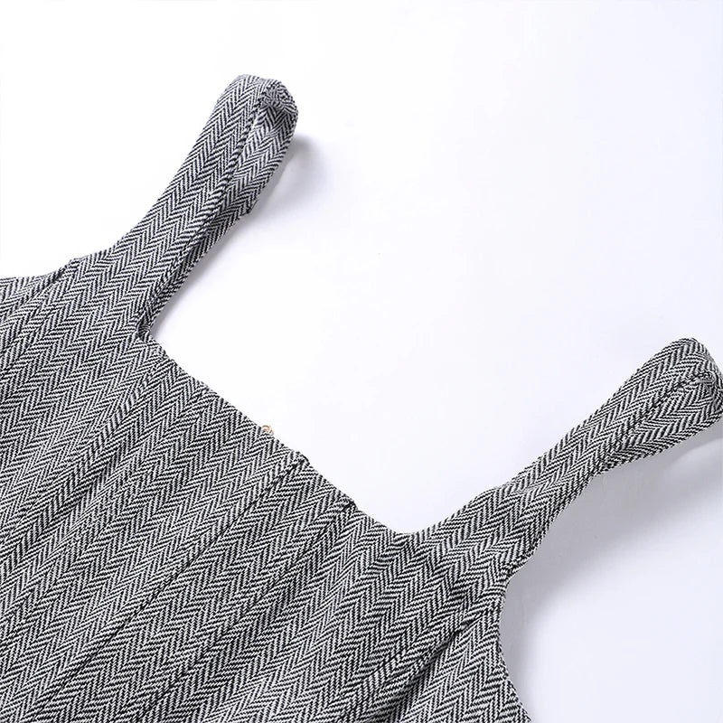 Dames corset top grijs met herringbone patroon detail shot