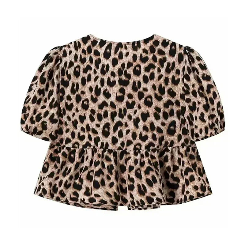 Blouse leopard print puff sleeves front view