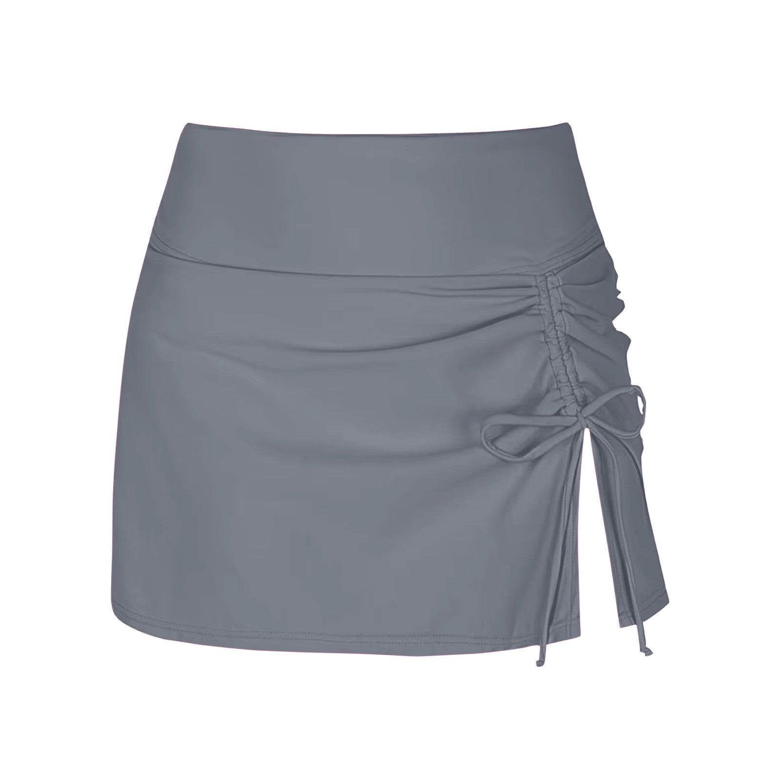 Gray swim skirt with ruched side flat lay
