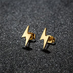 Gold lightning bolt earrings front view