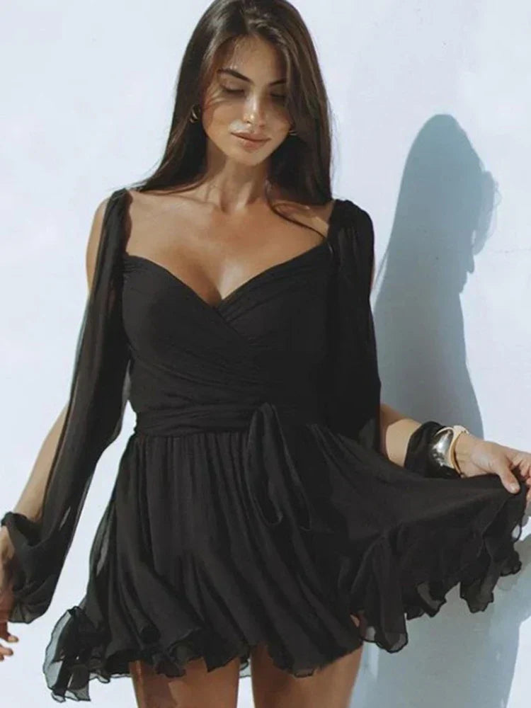 jurk wrap-bodice chiffon en lichte crêpe blend voor dames