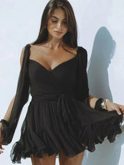 jurk wrap-bodice chiffon en lichte crêpe blend voor dames