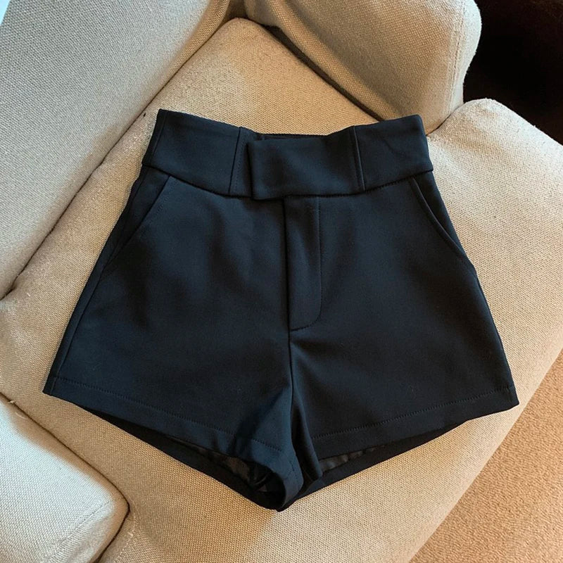 High-waisted shorts black front view