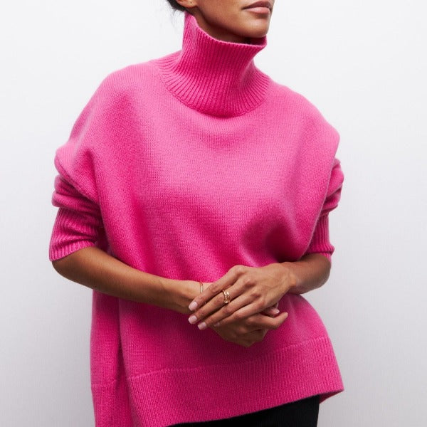 Turtleneck trui roze gebreid voorbeeld