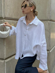 White linen blouse front view