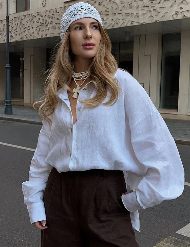 White linen blouse front view