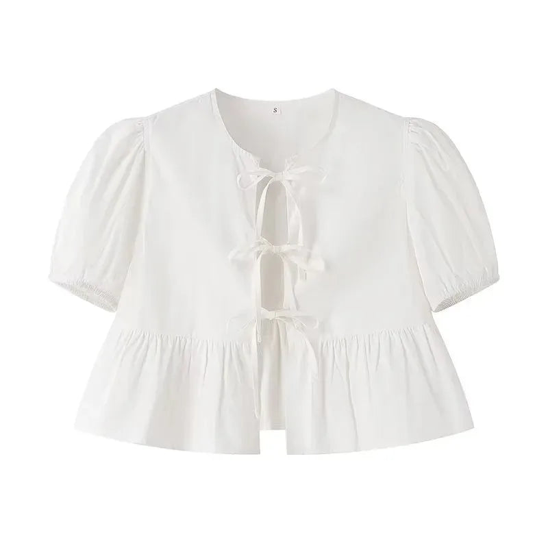 Blouse white puff sleeves front view