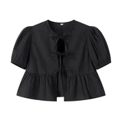 Blouse black puff sleeves front view