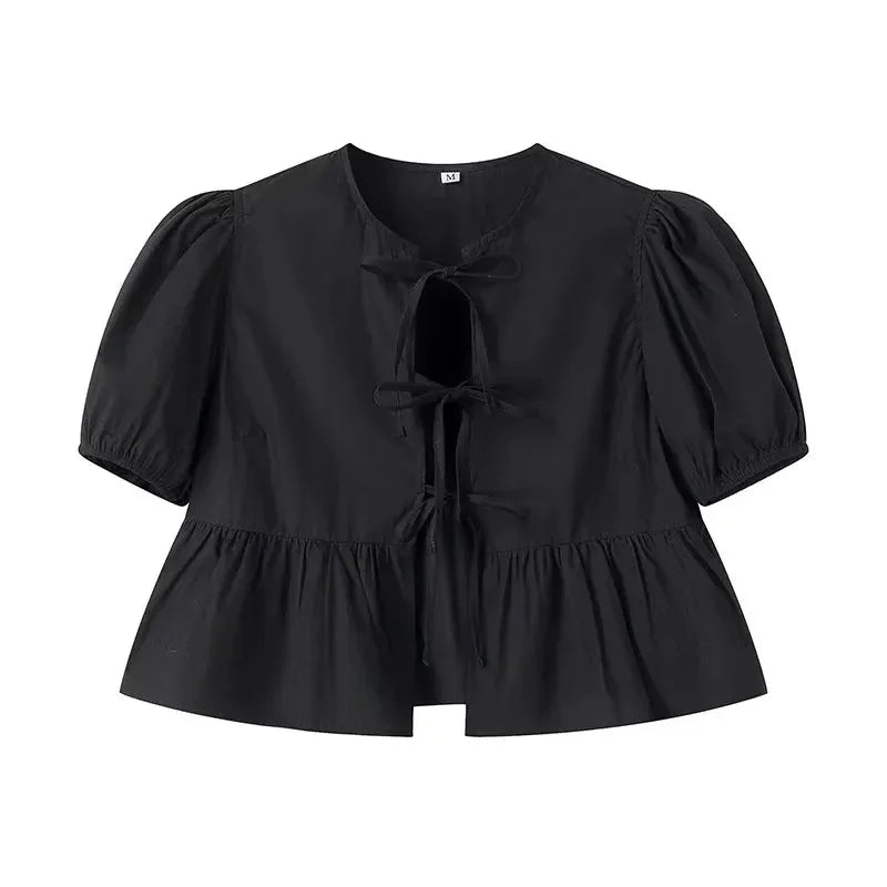 Blouse black puff sleeves front view