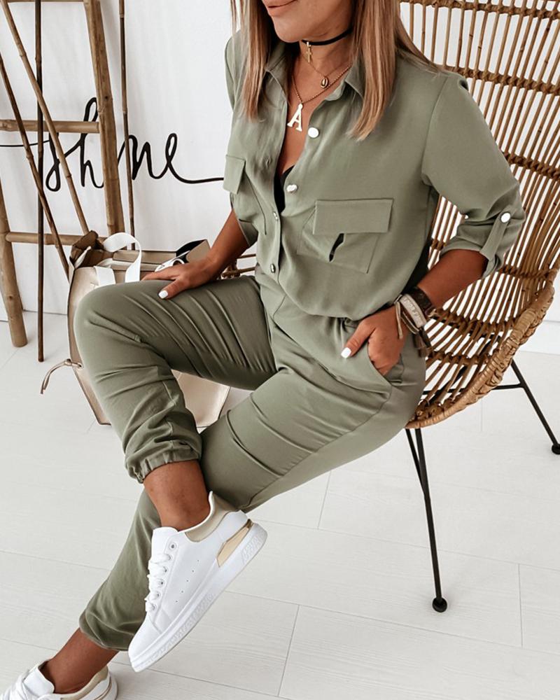 Jumpsuit met lange mouwen en elastische taille, groen, zijaanzicht