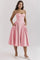 Roze jurk met corsetdetail en wijde rok front view