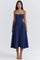 Dames zomerjurk donkerblauw met wijde rok front view