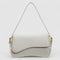 White shoulder bag with textured leather and gold hardware front view