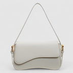 White shoulder bag with textured leather and gold hardware front view