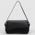 Black shoulder bag with textured leather and gold hardware front view