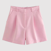 Roze hoogsluitende shorts met riem vooraanzicht
