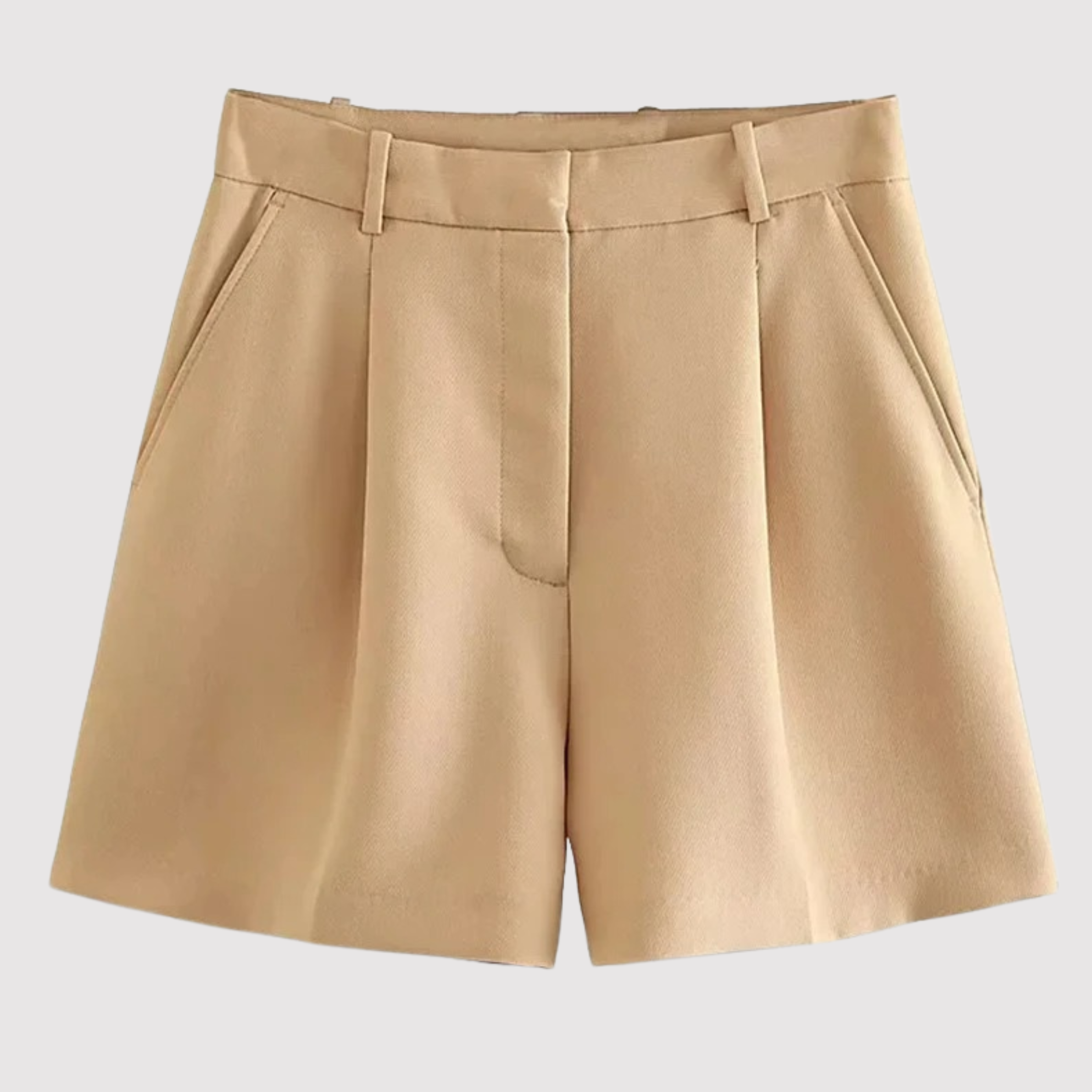 Korte broek beige hoogsluitend vooraanzicht