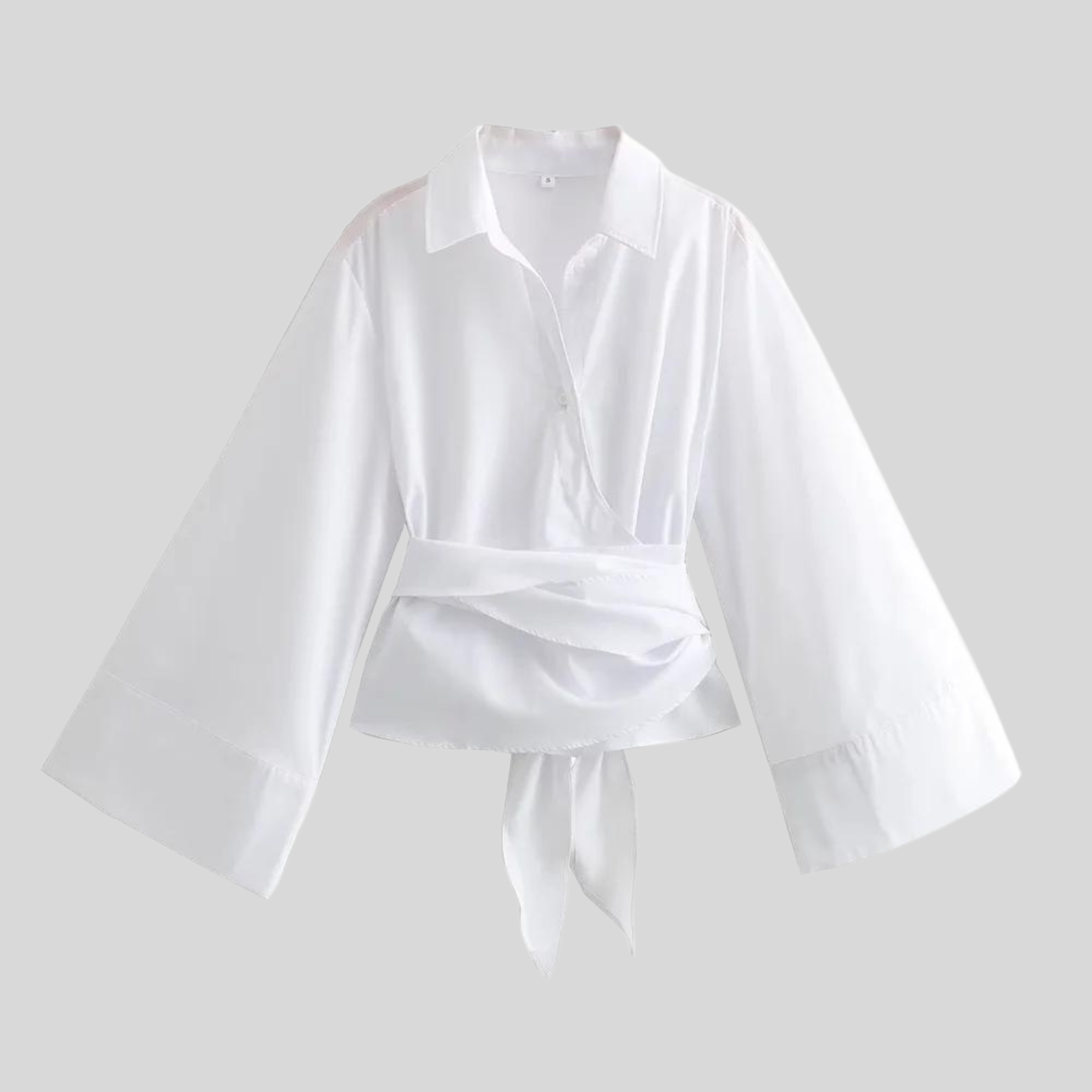 Wit dames shirt met strikceintuur vooraanzicht