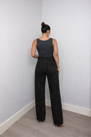 Ella Spijkerbroek met glitterdetails wijde pijpen en hoge taille voor dames