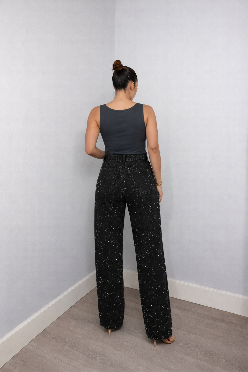 Ella Spijkerbroek met glitterdetails wijde pijpen en hoge taille voor dames