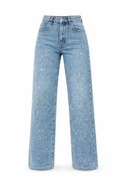 Ella Spijkerbroek met glitterdetails wijde pijpen en hoge taille voor dames