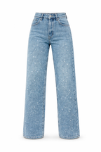 Ella Spijkerbroek met glitterdetails wijde pijpen en hoge taille voor dames