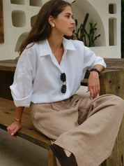 White linen blouse side view