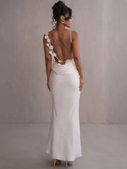 Maxi dress white back view with floral lace