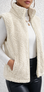 Sweater beige teddybont vest zijkant
