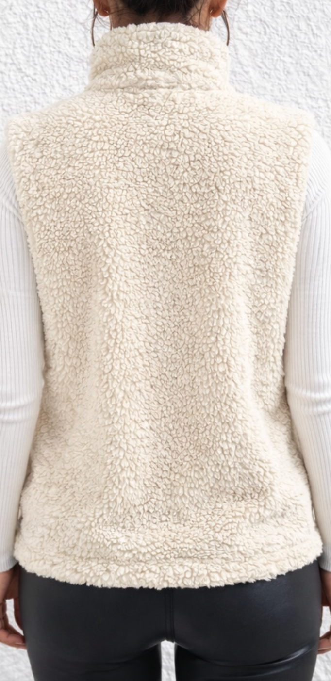 Trui zonder mouwen beige teddy materiaal rugzijde