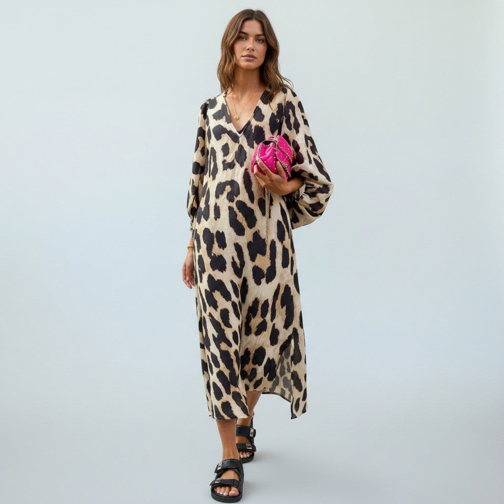 Liv Midi jurk met panterprint en flatterend silhouet voor dames