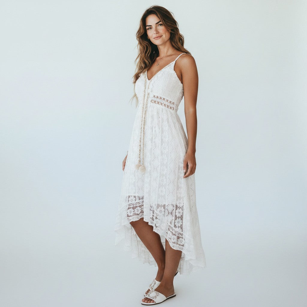 Lyra luchtige maxi jurk met v-hals en boho details voor dames