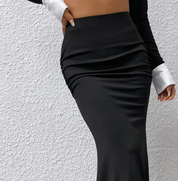 Black mermaid skirt with high waist close-up detail