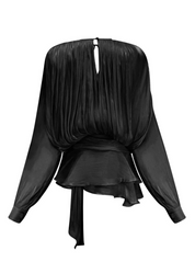 Mini-jurk zwart geplisseerd met parelknopen rugzijde