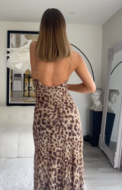 Leopard print maxi dress back view