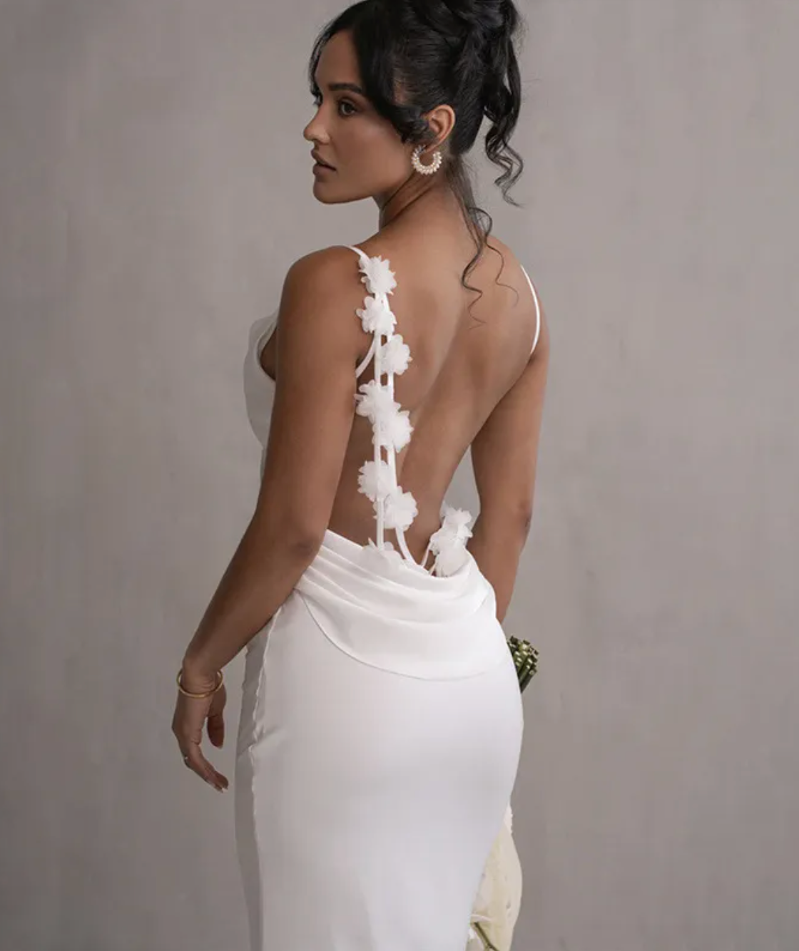 Maxi dress white back view with floral lace